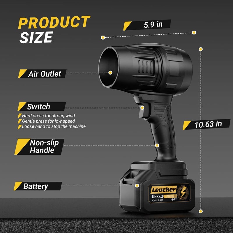 Leucher Leaf Blower Cordless,Hand Held Blower with 21V*2 Pcs Batteries,300000RPM Turbo Jet Blower,Portable Leaf Blower for Patio Cleaning,Lawn Care, Leaves and Dust - Image 5